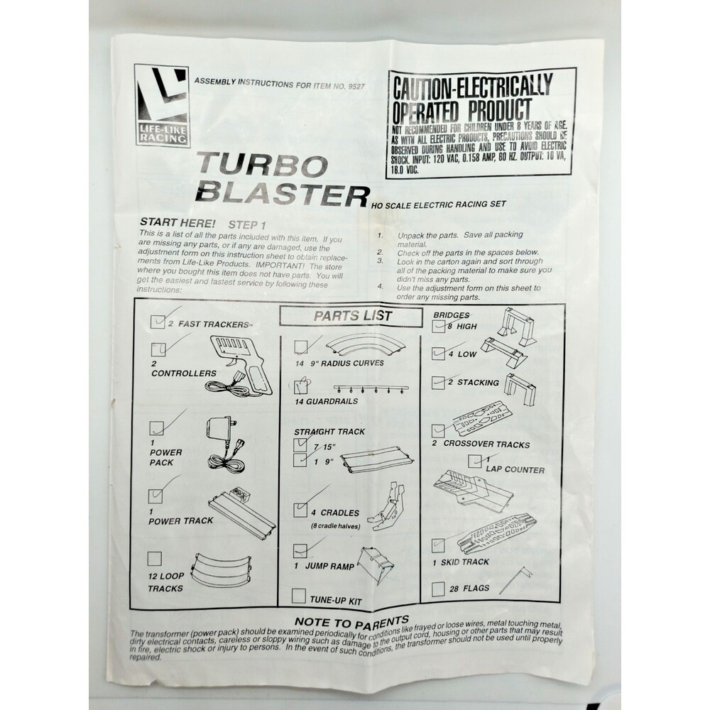Vtg Life-Like Racing Turbo Blaster Raceway HO Slot Car Racing Set MANUAL ONLY
